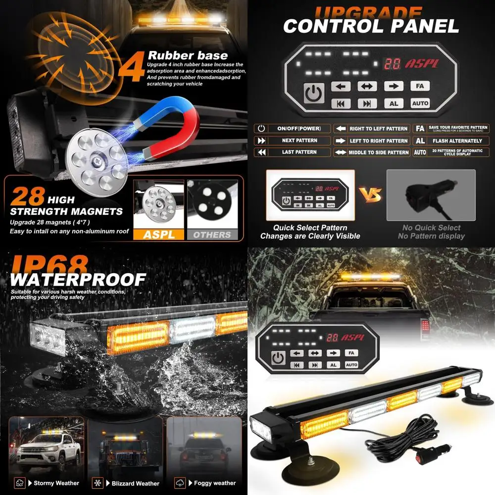 

Двусторонняя светодиодная стробоскопическая фара 26 126-LED с контроллером для грузовиков и эвакуаторов - янтарный/белый свет