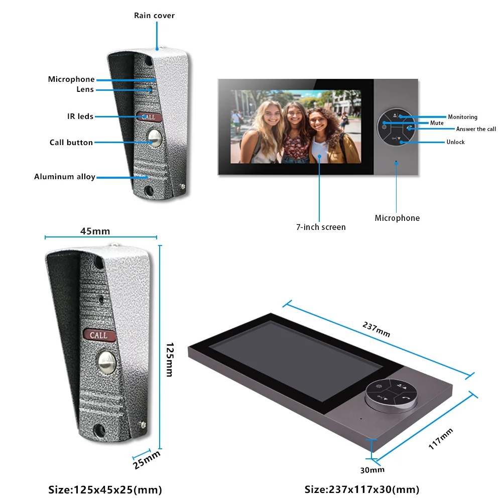 7 Inch HD Intelligent Video Intercom Doorbell Apartment Private Residential Video Doorbell Monitoring System