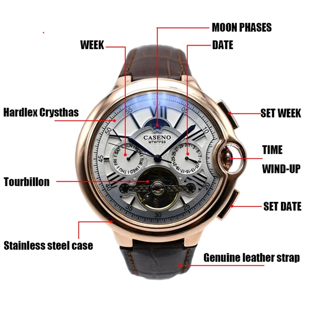 Top Luxury Brand Automatic Watch Men Fashion Mechanical Wristwatches Moon Phase Water Proof Calendar Watches Relojes Para Hombre