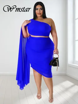 Wmstar Plus Size New In Matching Sets Dwuczęściowe stroje Letnie krótkie topy i spódnice z jednym rękawem Seksowna hurtownia Dropshipping