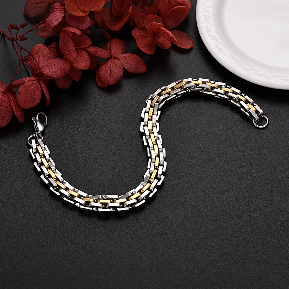 Fine 18K Gold color Solid Silver 9MM Chain Bracelets for Men Boy Charm Women Wedding Party Gifts 20cm Original New