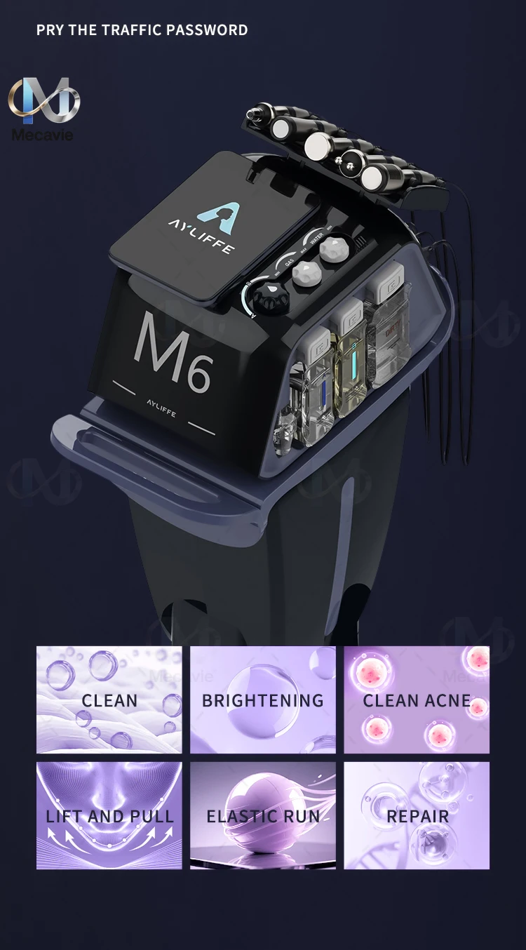 Upgraded M6 Obsidian All‑in‑One Facial Skin Care Machine 6 Functional Handpieces Dual‑Pump Suction System Cold Hot Hammer Plasma Beauty Device for Salon Aesthetic Use