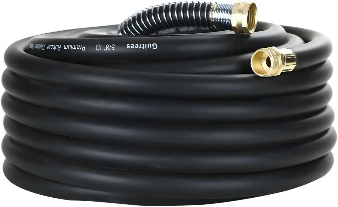 

50FT 5/8 Heavy Duty Rubber Garden Hose - 200psi Working, 1000psi Burst - Hot/Cold Water - Five-Layered Braiding for Durabilit