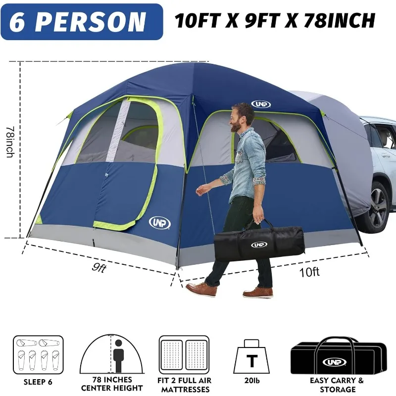 Tienda de campaña SUV para acampar, coche de 6 personas, puerta trasera SUV para exteriores, tienda de fácil configuración con Rainfly 10 'X9' x78 in(H)