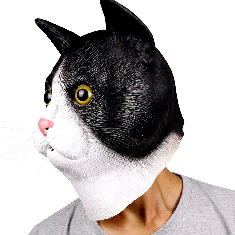 Maschera per gatti di Halloween Divertente copricapo di animale Lattice Full Face Cosplay Party Prop Cavallo Asino Casco Costume da travestimento per adulti per uomo