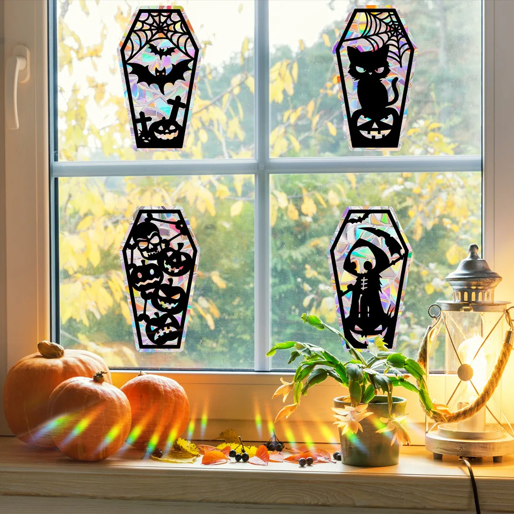 Diy Electrostatic Stickers Halloween-Themed Halloween Laser Stickers Rainbow Maker Stickers Decorative For Holiday Event Wall