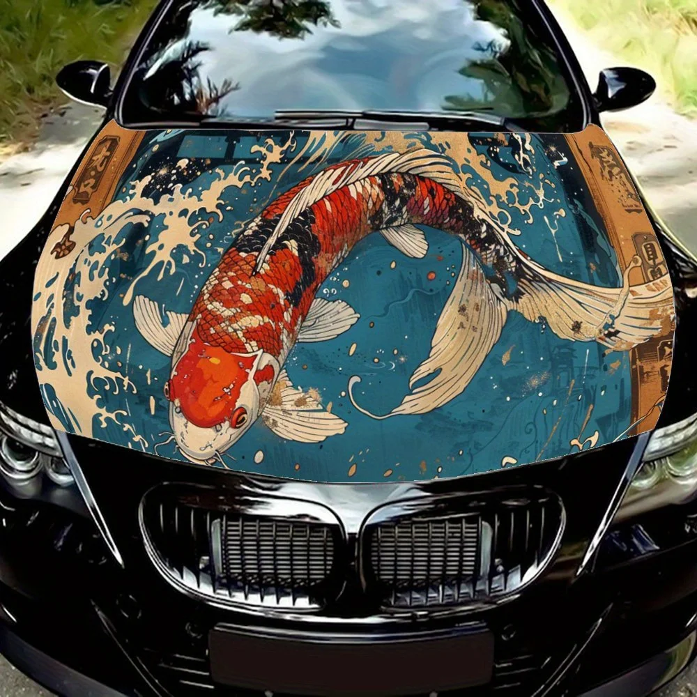 

Japanese Koi Leap Print Car Hood Decal,Self-Adhesive PVC Hood Decoration Scratch Resistant Sticker Protect,Auto Accessories Gift