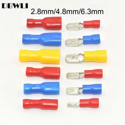 100pcs 50pairs 2.8mm 4.8mm  6.3mm Female Male Electrical Wiring Connector Insulated Crimp Terminal Spade FDFD2-250 MDD2-250