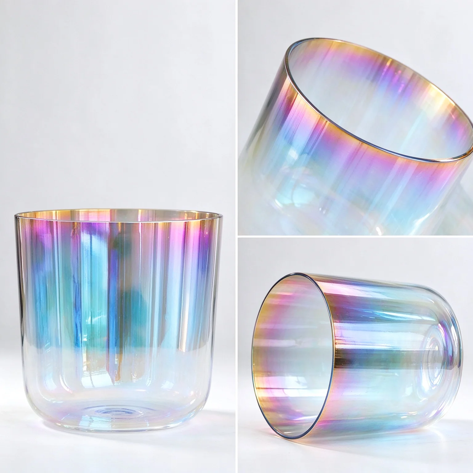 Rainbow Transparent Quartz Crystal Singing Bowl, Professional Sound Healing Percussion Tool for Yoga and Meditation
