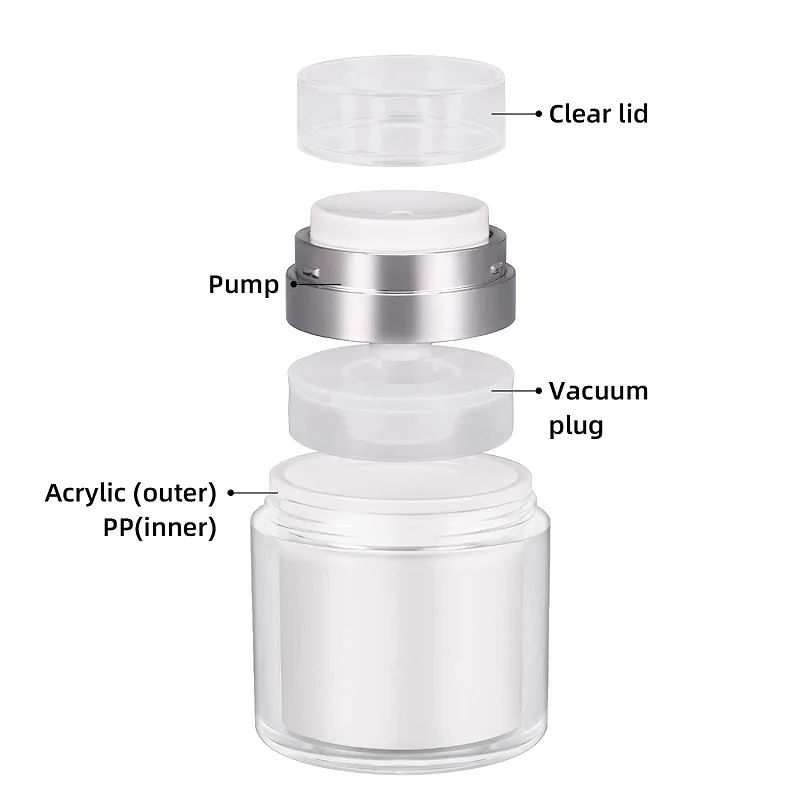 15/30/50G Lege Luchtloze Pomp Pot Navulbare Acryl Crème Fles Vacuüm Fles Draagbare Grootte Container Van Make-Up Lotion Cosmetische