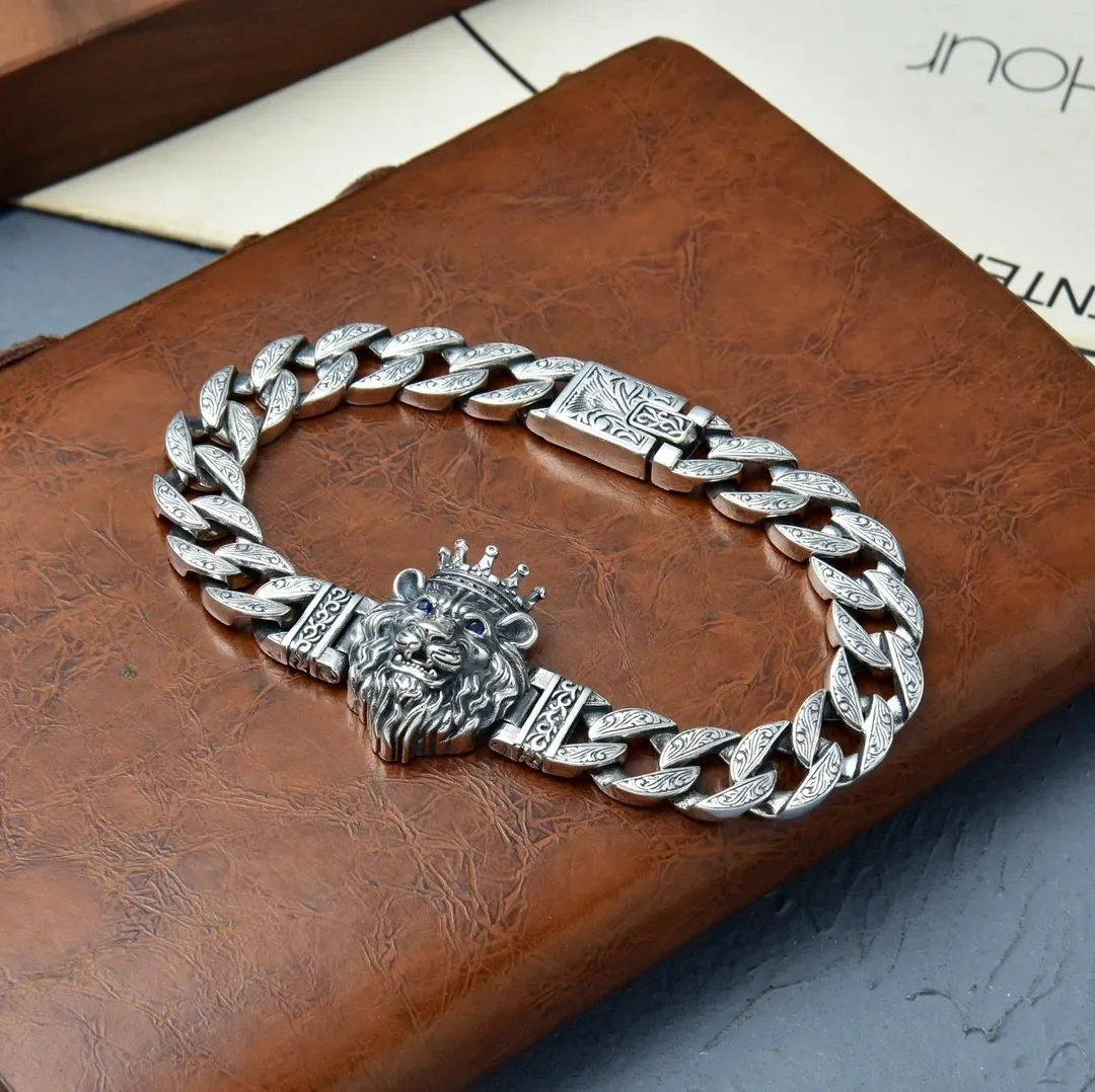 New Silver Color Vintage Dominant Lion Bracelet Men's Fashion Punk Rock Hip Hop Versatile Gift Accessories Jewelry