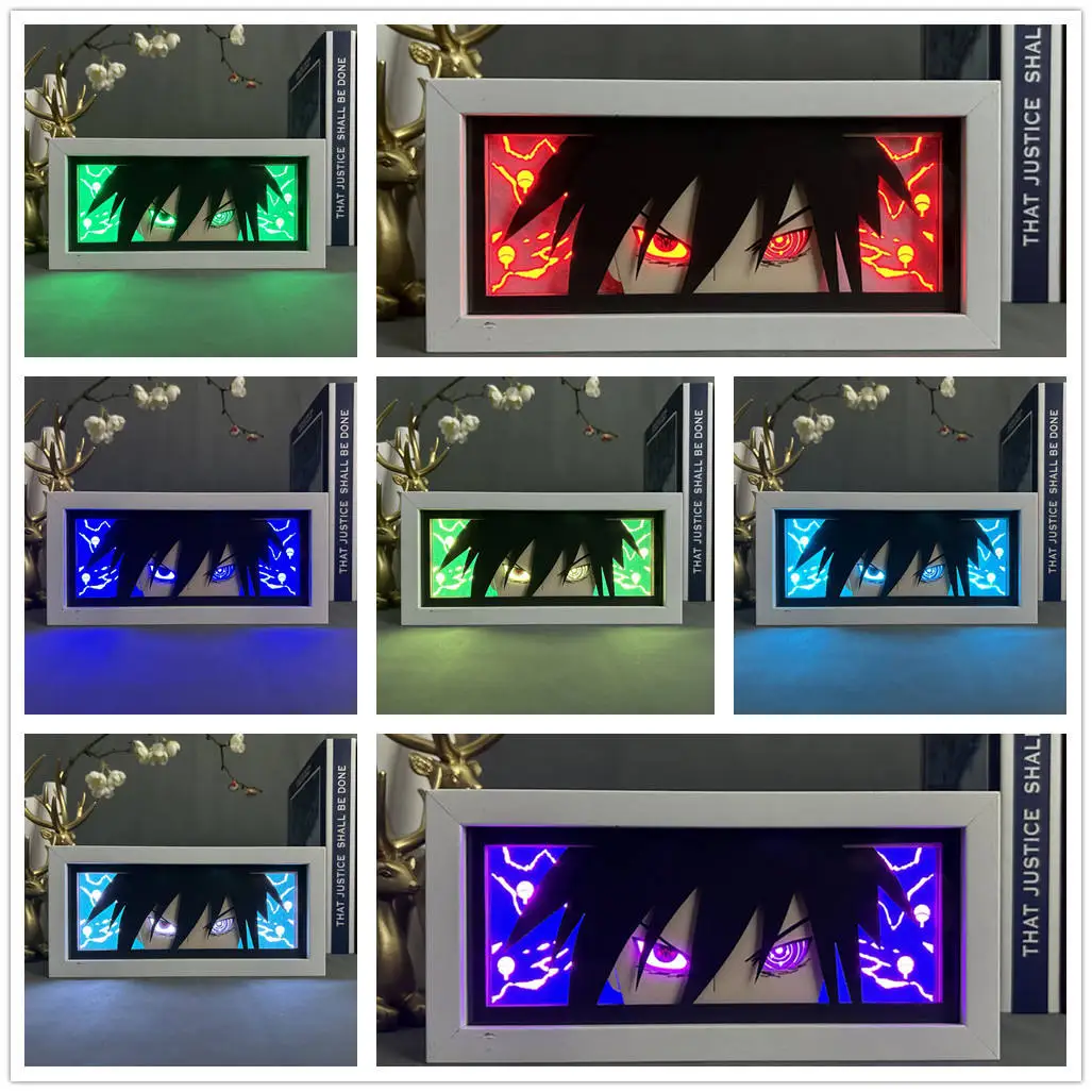 Peripheral Led Nightlight Anime Paper Carving Table Lamp Ornaments Cutting Uchiha Itachi Sasuke Photo Frame Night Light