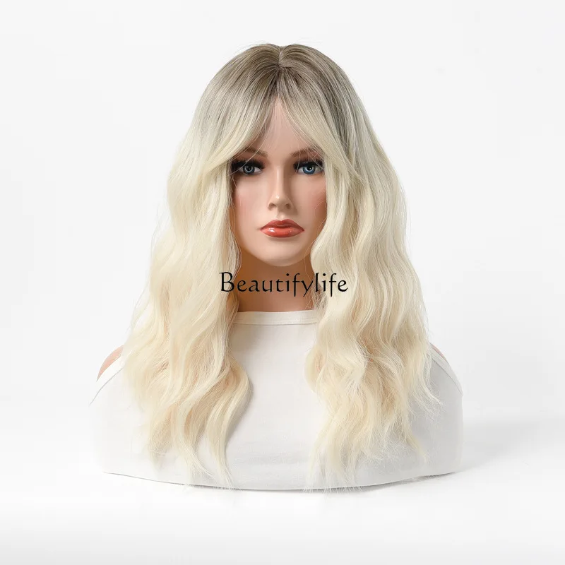 

Fashion top dyed long curly hair blond chemical fiber headgear rose mesh whole wig cover