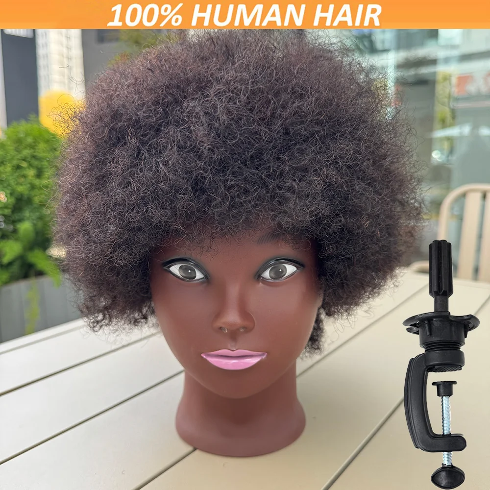 

African Mannequin Head, 100% Human Hair, African Curly Hair Training Mannequin Used For Hairdresser Practicing Hair Styling
