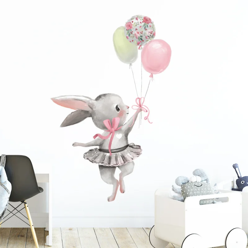 

Ballet Dancing Rabbit Balloon Kids Room Wall Decal, Baby Nursery Living Room Wall Sticker Decor