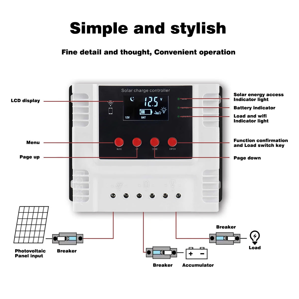 Smart Solar Charge Controller with WiFi App Control for 12V/24V/48V 10A 20A 30A 40A 50A 60A Lithium and Lead-Acid Batteries