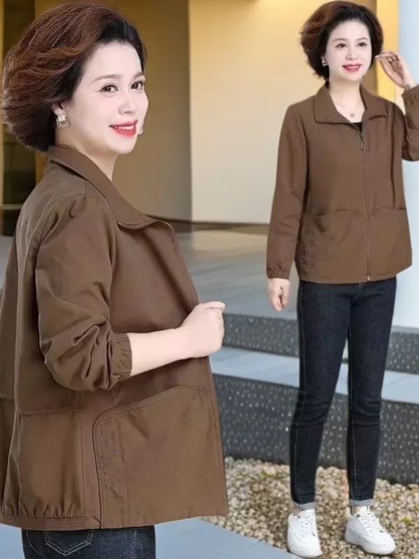 

Spring Fashion Thin Short Jacket for Mom Middle-Aged Women Casual Style Polyester Fiber Top Quality Ladies Outerwear