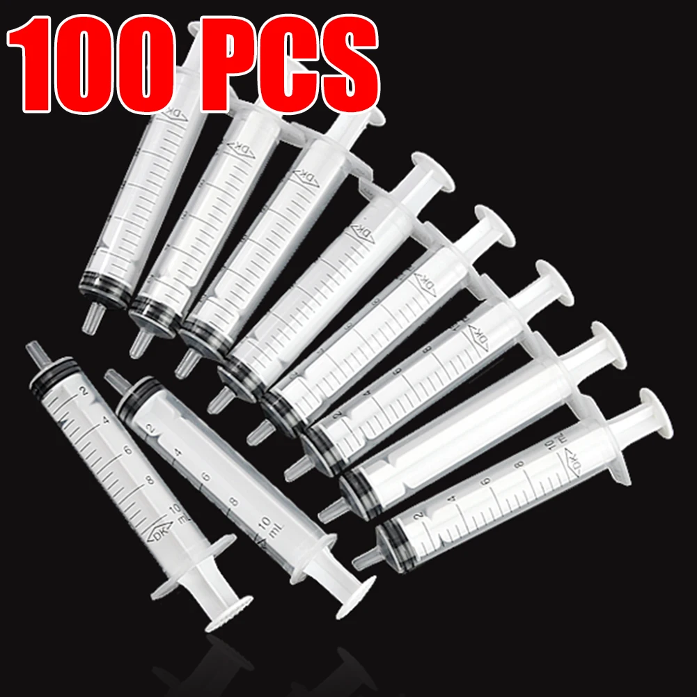 New 100pcs 10ml Plastic Disposable Injector Syringe For Refilling Measuring Nutrient For Feeding For Mixing Liquids No Needles