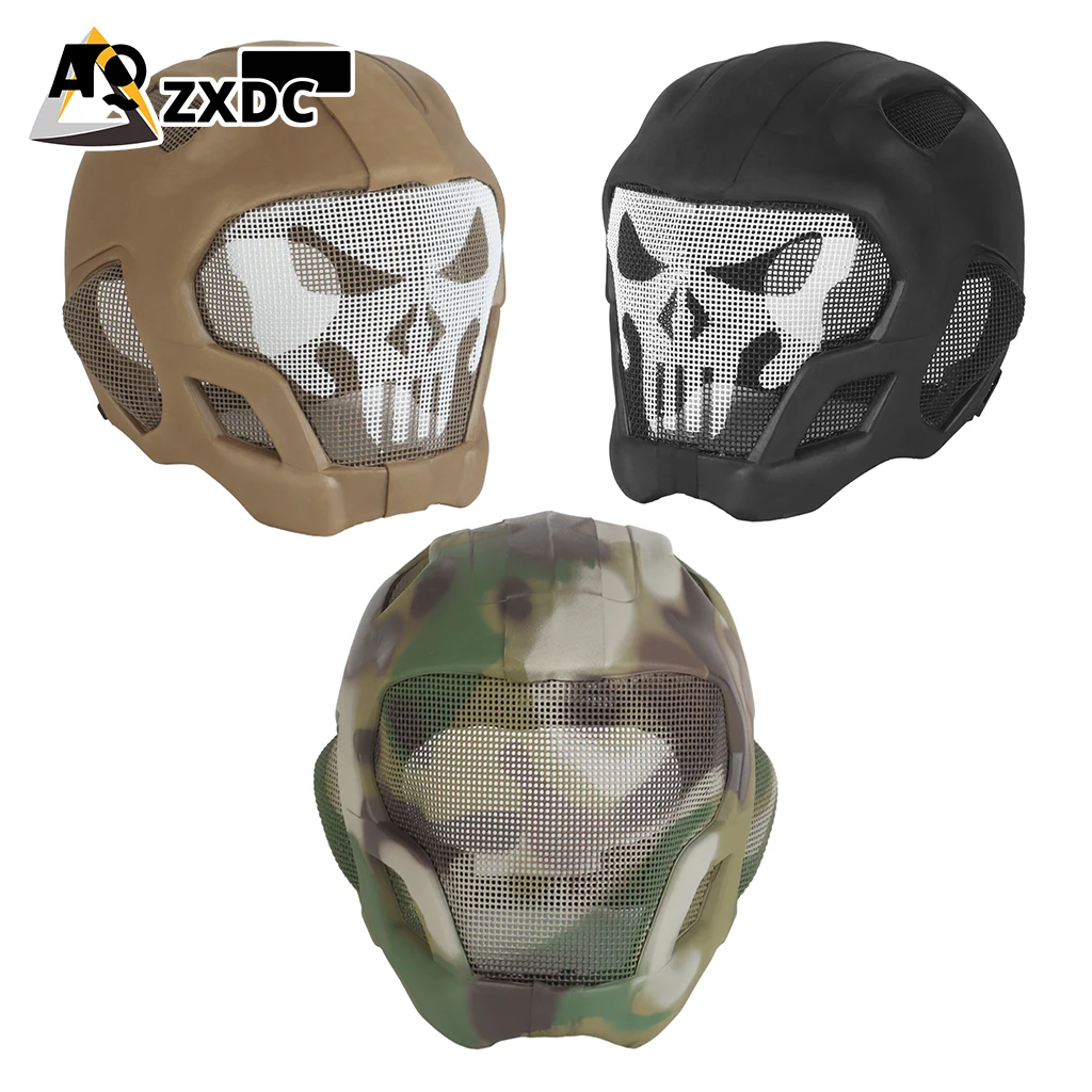 Full protection Tactical airsoft integrated helmet, airsoft steel mesh mask, Steel mesh earmuffs, sponge lining, outdoor gear