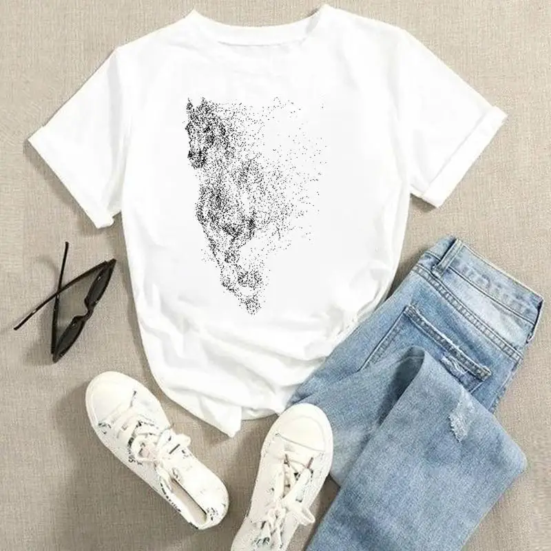 Graphic Tees Horse Love Trend Lovely Ladies Women Cartoon Summer Fashion Tshirts Tops Wear Vacation Short Sleeve T-Shirt