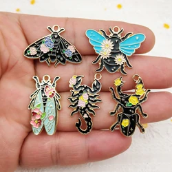 10pcs Insect Charms for Jewelry Making Enamel Earring Phone Keychain Pendant Diy Accessories Alloy Metal Gold Plated