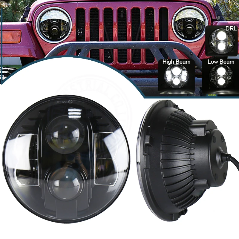 

POVTOR 2Pcs Led Headlights with White High Low Beam 7 Inch Round Headlamps 1Set for Jeep 2007-2017