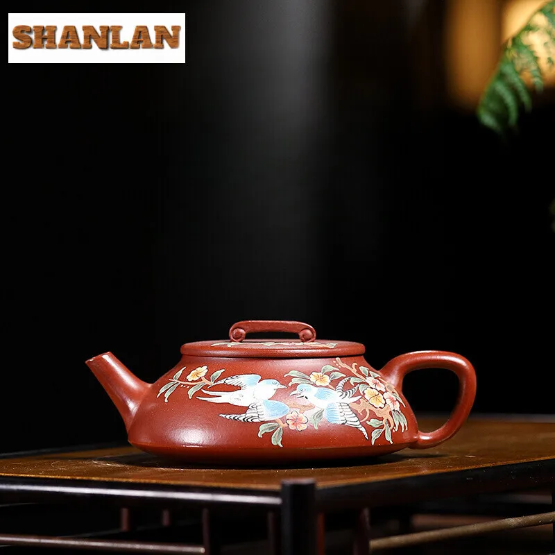 

180ML Antique Yixing Purple Clay Teapots Famous Master Hand Drawing Flower Bird Pot Raw Ore Dahongpao Mud Kettle Zisha Tea Set