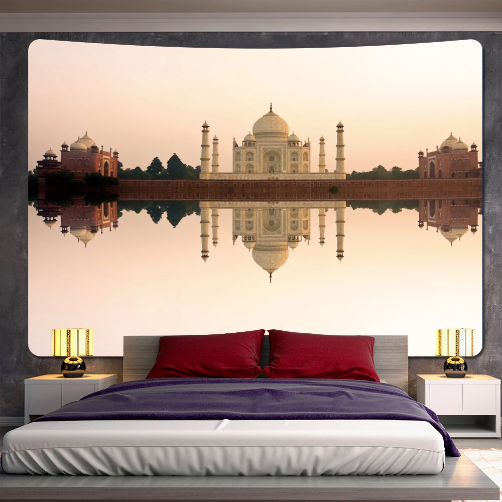 Indian Architecture Landscape Art Fantasy Scene Hippie Bohemian Home Room Background Wall Decoration Tapestry