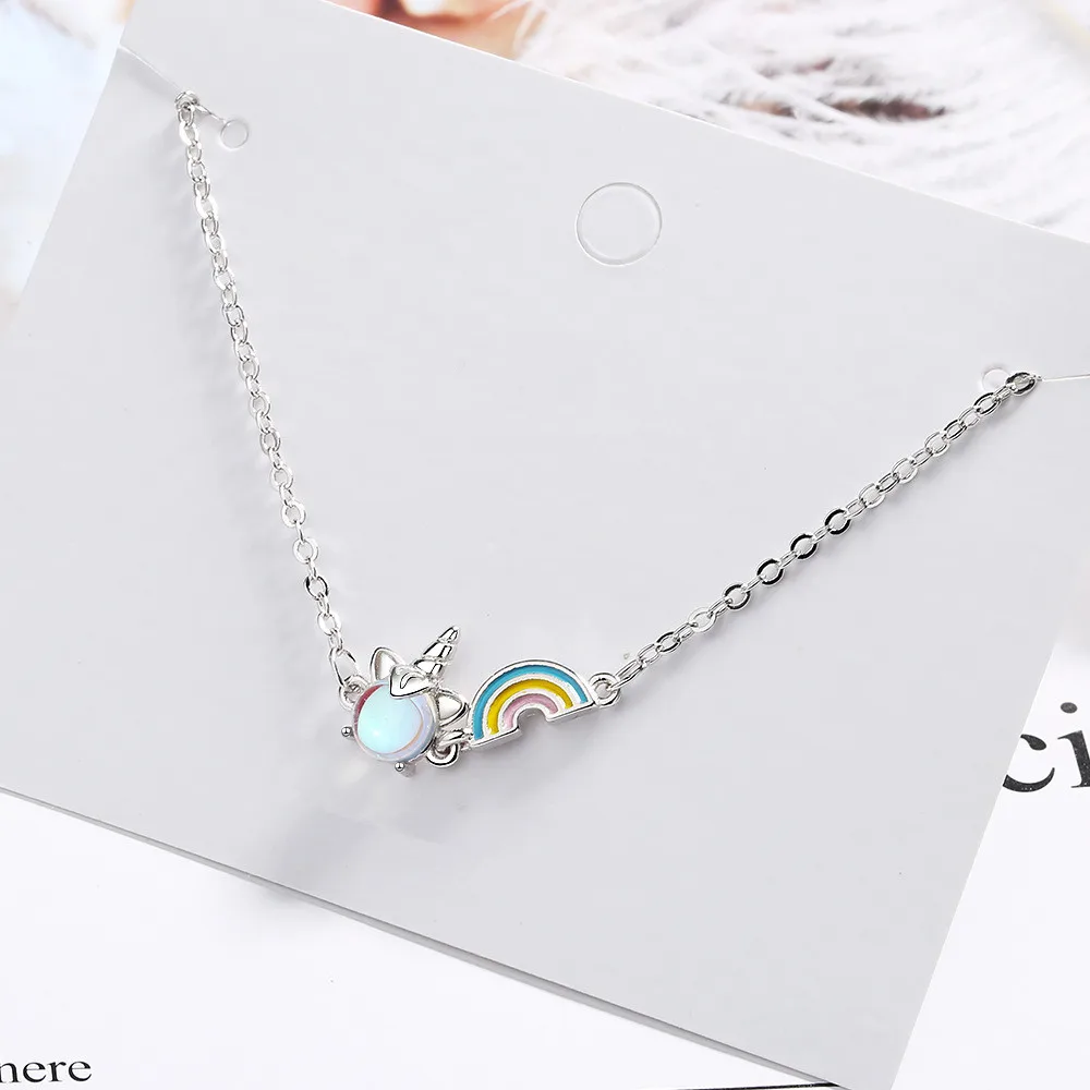 925 Sterling Silver Opal Rainbow Unicorn Charm Bracelets & Bangle For Women Wedding Party Jewelry Gift 2022 New Trendy