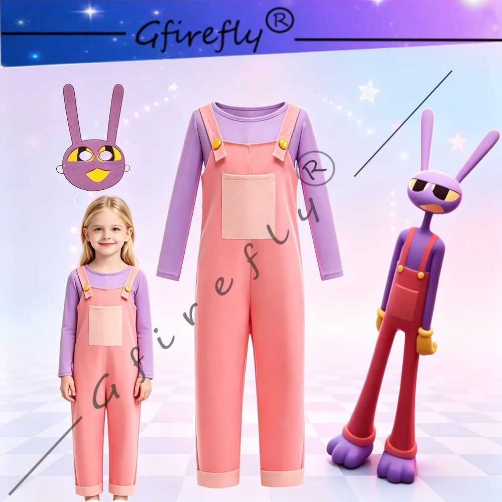 Disfraz de Circo Jax para Niños, Conjunto de Dos Piezas, Camiseta, Pantalones con Tirantes, Máscara, Traje Completo para Juego de Roles, para Fiesta de Halloween CosCon