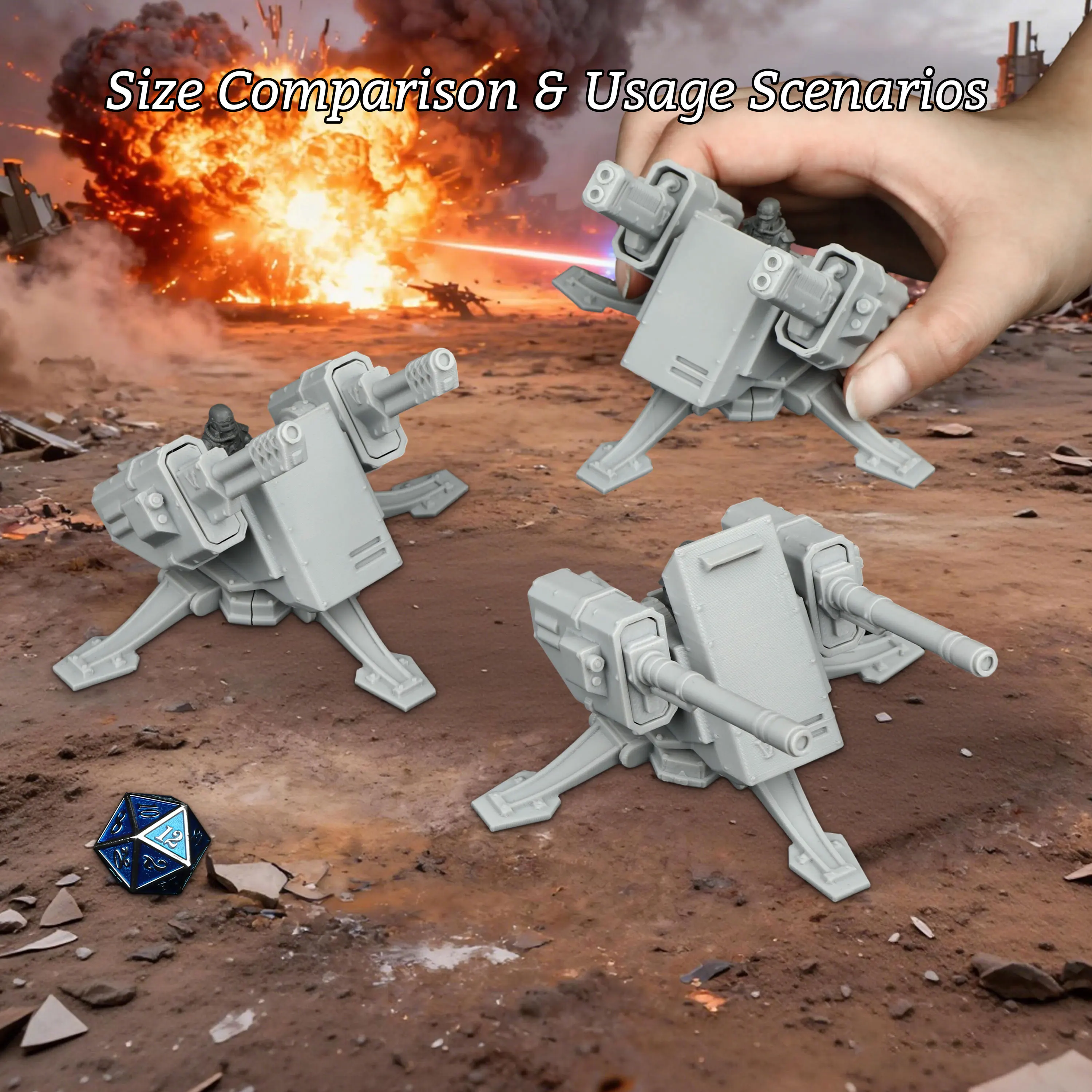 Sci-Fi Twin-Barrel Station Miniature Set, Detailed TTRPG Terrain Models for Tabletop Games, Space Dioramas and Display