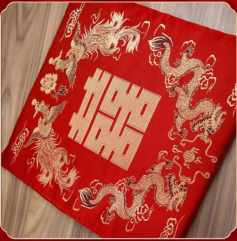 2 x chinese tea ceremony decoration wedding Red Double Happiness Dragon Phoenix Kneeling Cushion Pad Red Double Happiness Pad