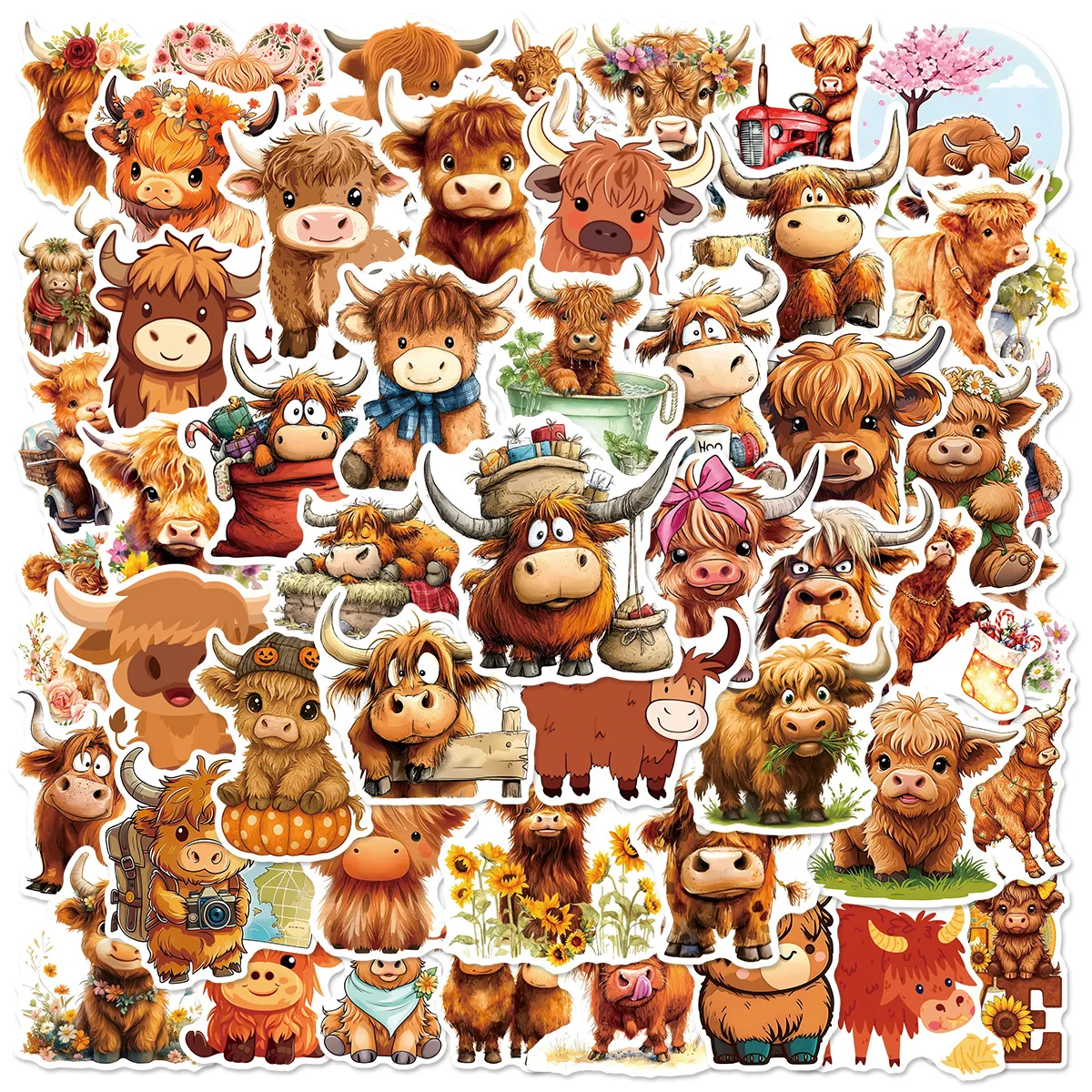 

50Pcs Cute Yak Stickers Cartoon Image Animal MEME Daily Decorative Luggage Phone Case Hand Account Waterproof Sticker