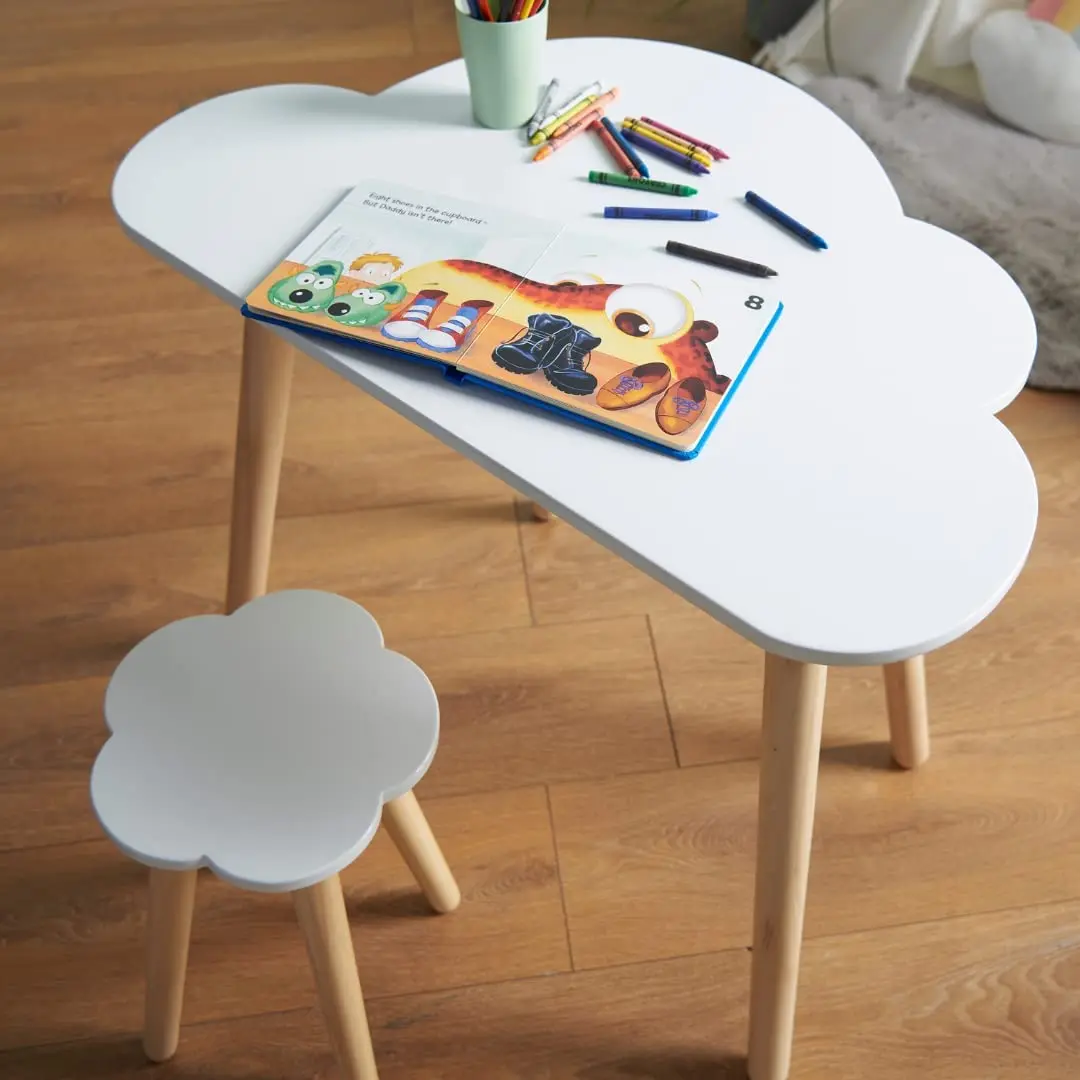 Cloud Wooden Children Table And Chair Set Writing Study Desk With Stool MDF