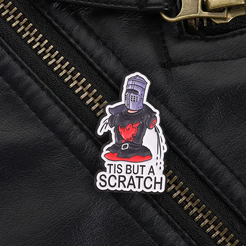 Medieval Knight Enamel Lapel Pin Funny Quote Cartoon Brooch Badge for Comedy Film Lovers Casual Jacket Canvas Bag Accessory