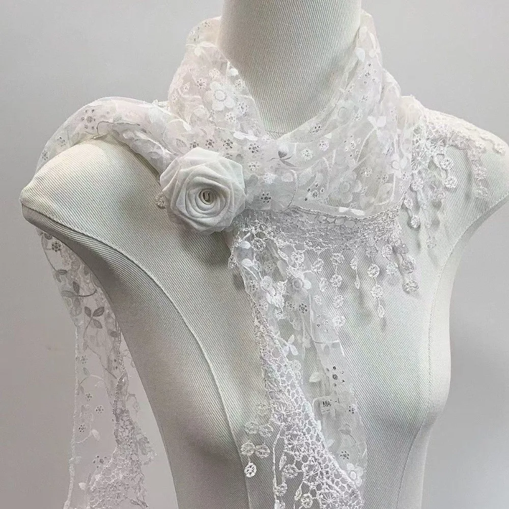 

All-match Solid Color Tassel Shawls Hollow-out Embroidered Lace Scarf Bohemian Tassel Triangle Scarf Photography Prop