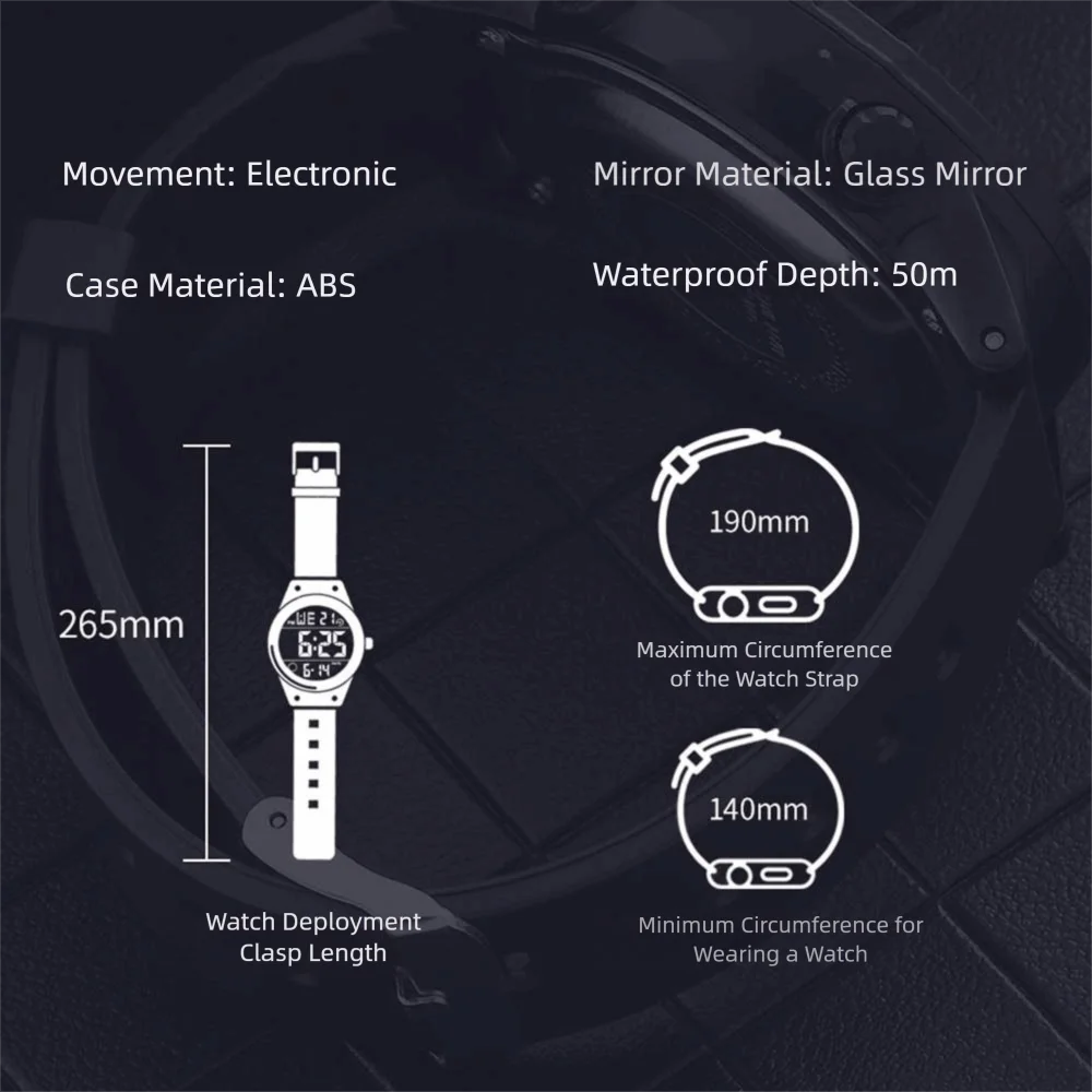 Zegarek sportowy z TPU, prosty zegarek cyfrowy z ABS, wielofunkcyjny zegarek na rękę z dużym ekranem dla mężczyzn