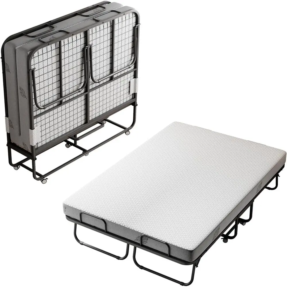 

olding Bed with Mattr75"x54" Extra Wide Double olding Bed, Upgraded Sturdy truction Portable with Mattror Adult Gts, olds Down t