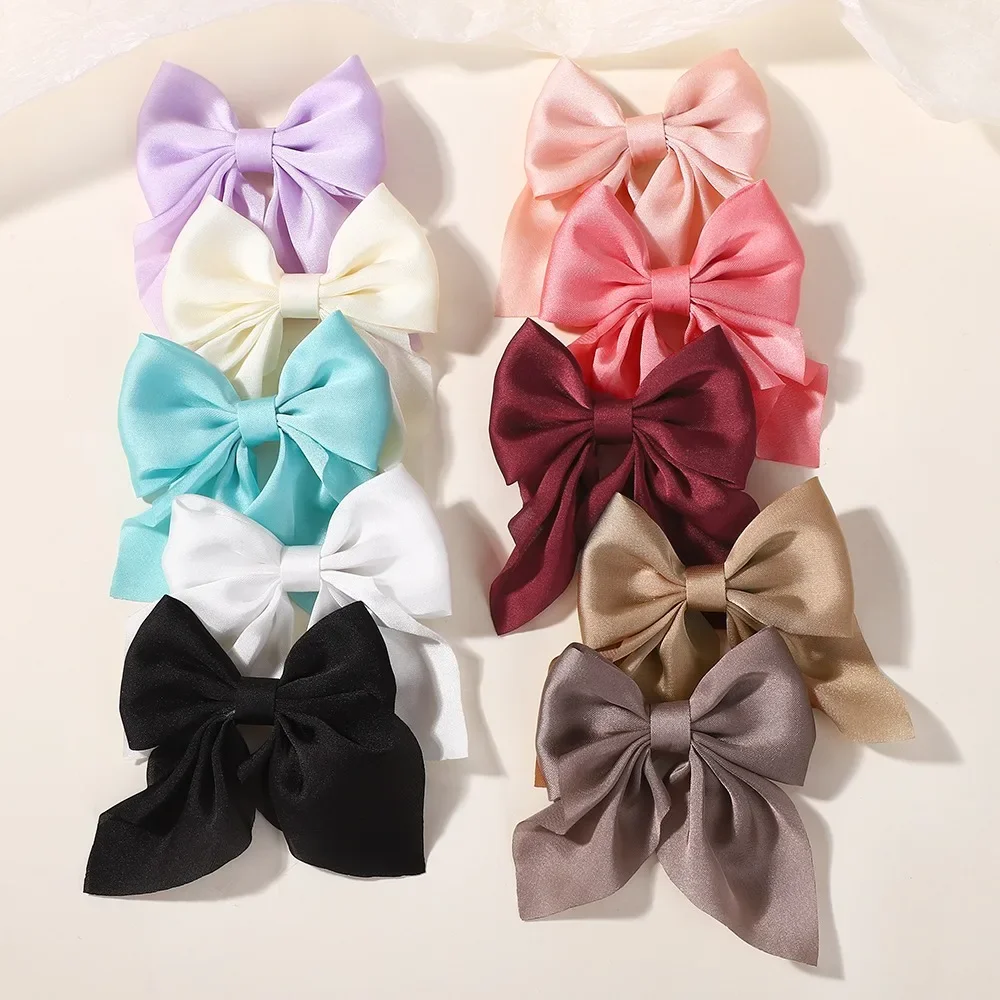 

LOVEKIKI 2PCS Bowknot Girls Ponytail Hair Clip 3.3inch Stain Solid Color Hairgripes Womens Hairbangs Barrette Hairpin Wholesale