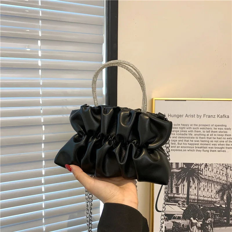 Fashion Pleated Handlebags for Women Leisure Armpit Bag PU Leather Women Designer Handbag Chain Shopping Shoulder Messenger Bag