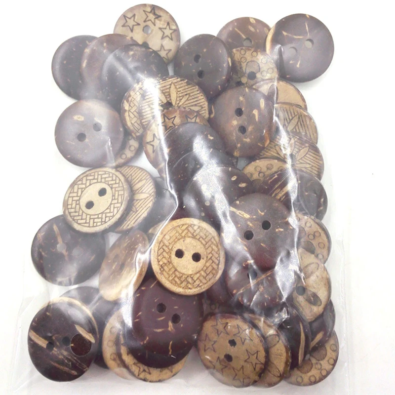 50Pcs/Pack Brown Shell 2 Holes Buttons fit Sewing Scrapbooking 18mm