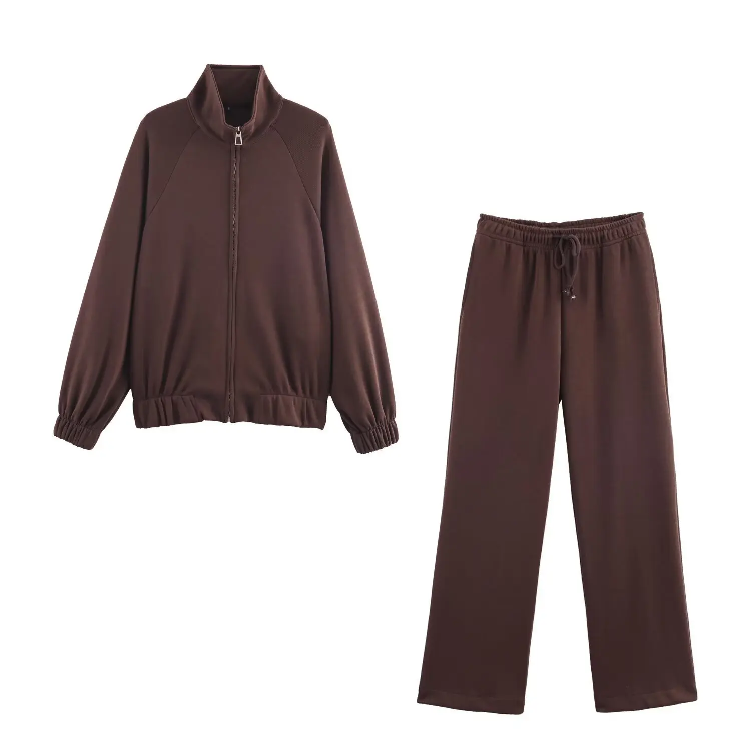 

2025 spring and autumn new products, fashionable casual style soft lapel zipper sweatshirt straight trousers suit for women