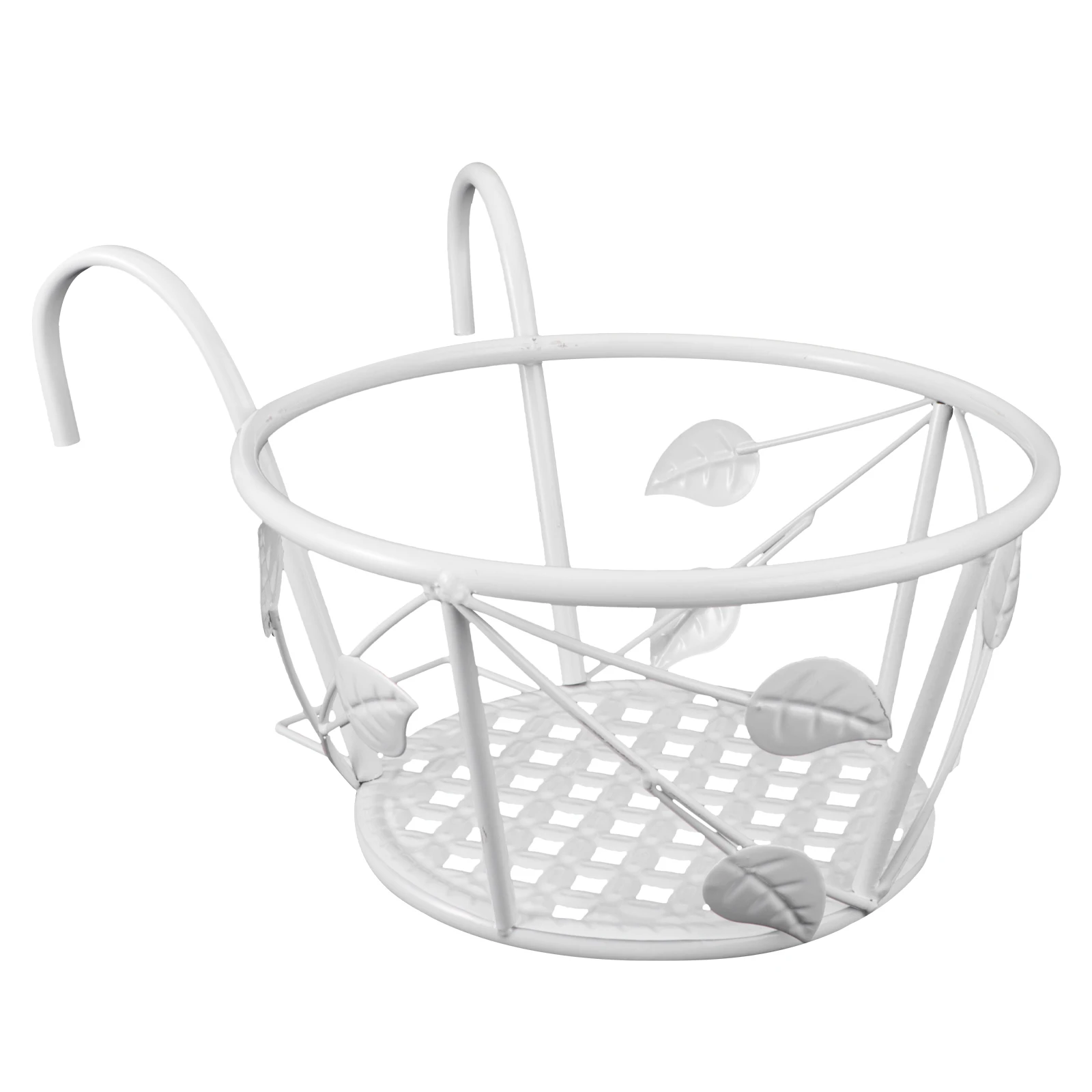 

1pc Hanging Flower Stand Iron Shelf Rack Iron Shelf for Balcony Railing White Leaf Design Plant Stand Storage
