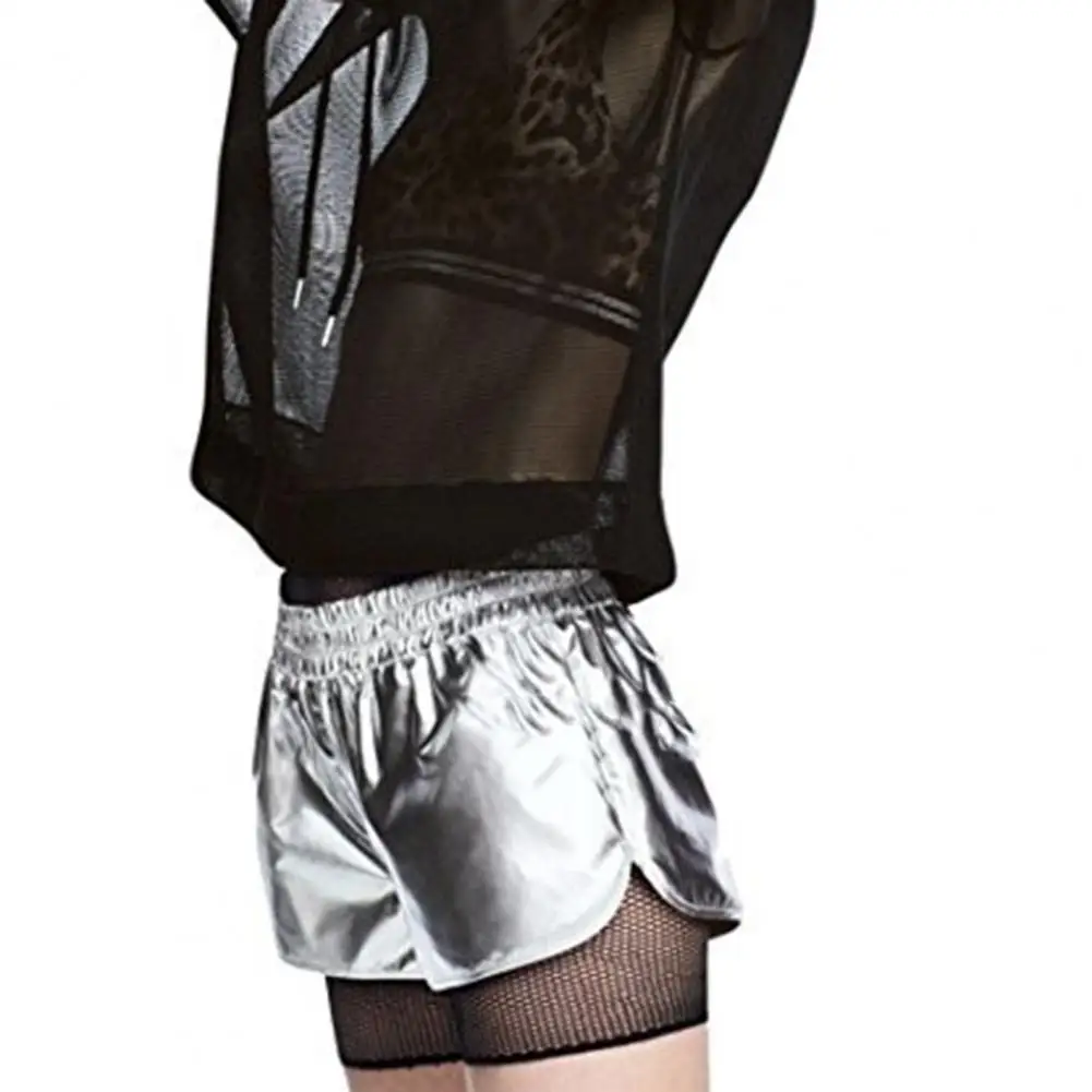 Women Shiny High-waisted Shorts Stylish Women's Faux Leather Shorts with Pockets High Waist Elastic Waist Glossy Surface Soft