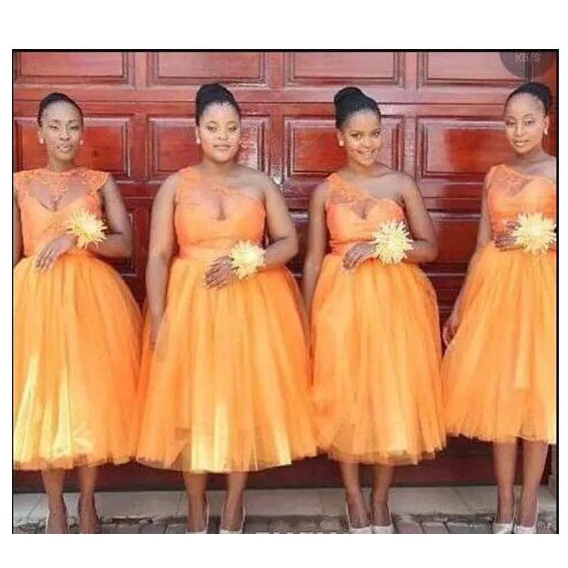 

2022 Short Bridesmaid Dress Robe De Soiree Cheap Maid Of Honor Women Party Dress Orange