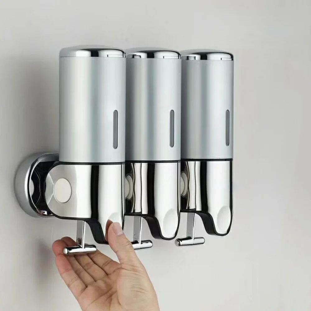 

Wall Mounted Shower Dispenser Set -Stainless Steel Hand Soap Dispenser Shampoo Dispenser for Shower Wall 3 Chamber 17oz/500mlX2