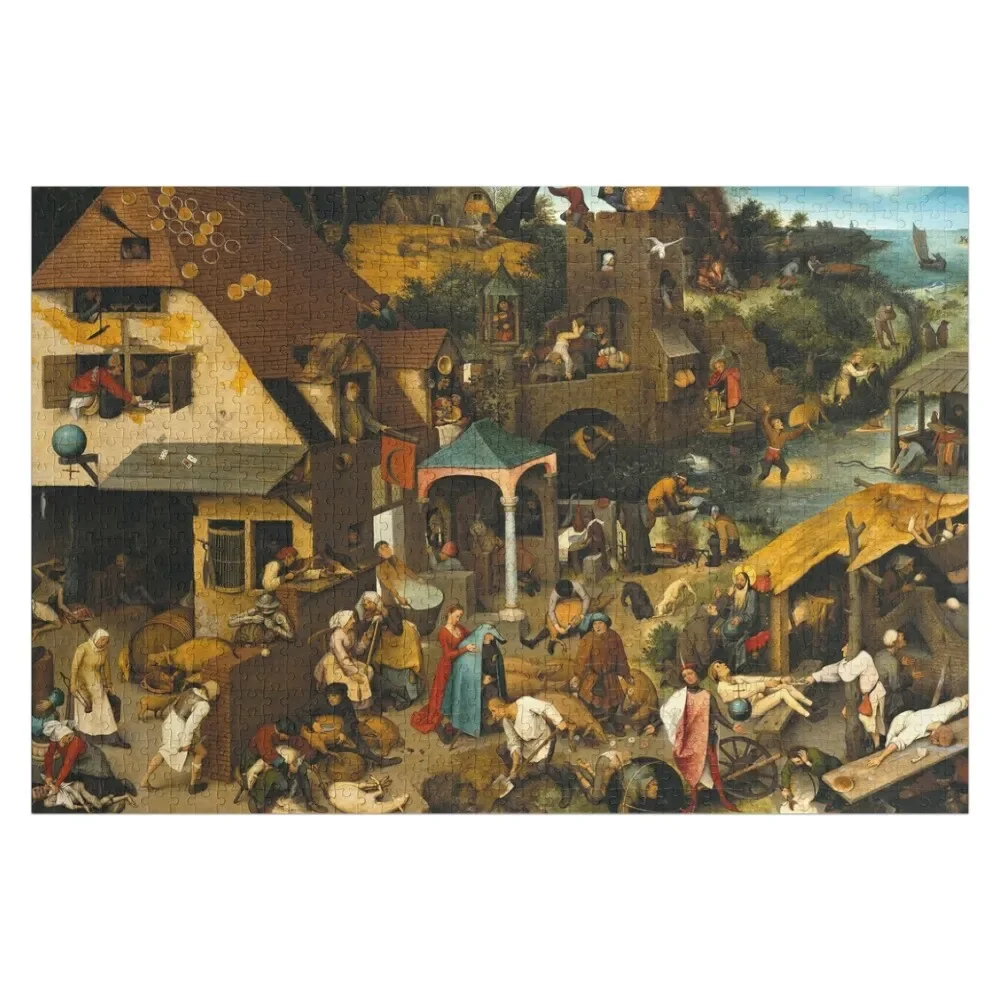 Netherlandish Proverbs - Pieter Bruegel the Elder, 1559 Jigsaw Puzzle Custom Wooden Name Personalized Gift Ideas Puzzle