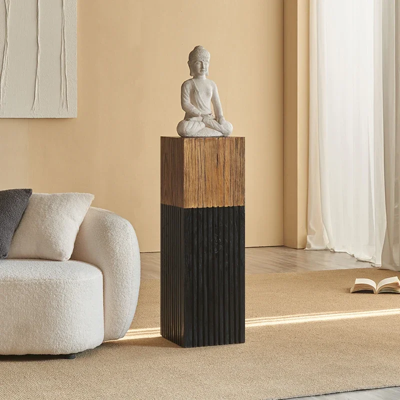 Wabi Silent Wind Color Matching Wood Pier, Base Shelf, Floor Corner Flower, Solid Wood Ornament Log Pillar