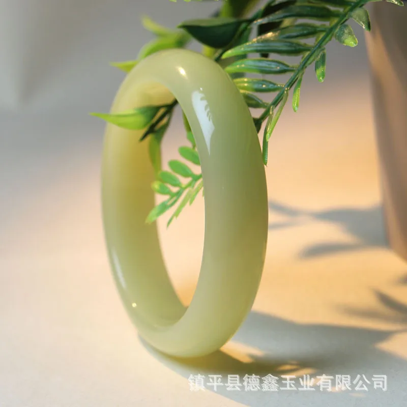 Mongolian material imitation Hetian yellow , medium width and thickened women's jade bracelet, outer Mon