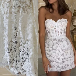 130CM Wide Luxurious Big Florals Thick Embroidered Sequins Lace Fabric Ivory 2023 NEW